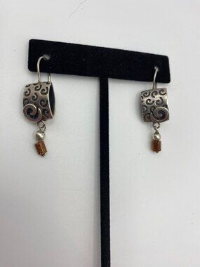Handcrafted Silpada Sterling Silver 925 Swirl Design Dangle Earrings With Goldst